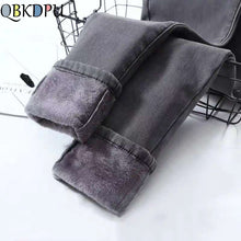 Load image into Gallery viewer, High Waist Warm Jeans For Women Blue Female Black Winter Jeans Women Denim Pants Jean Femme 2018 Ladies Trousers Warm Pants