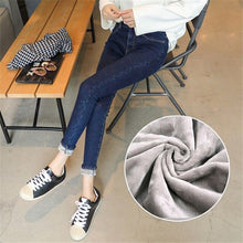 Load image into Gallery viewer, High Waist Warm Jeans For Women Blue Female Black Winter Jeans Women Denim Pants Jean Femme 2018 Ladies Trousers Warm Pants