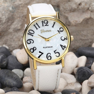 Fantastic Big Number Watch Women Retro Digital Wrist Watch Leather Band Quartz Watch WristWatch Watches #C