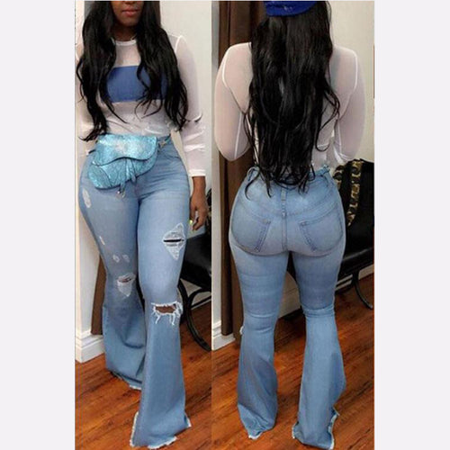 2019 New High Waist Flare Jeans Black Bell Bottom Ripped Female Jeans For Women Denim Skinny Jeans Mom Wide Leg Plus Size Pants