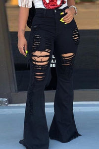 2019 New High Waist Flare Jeans Black Bell Bottom Ripped Female Jeans For Women Denim Skinny Jeans Mom Wide Leg Plus Size Pants