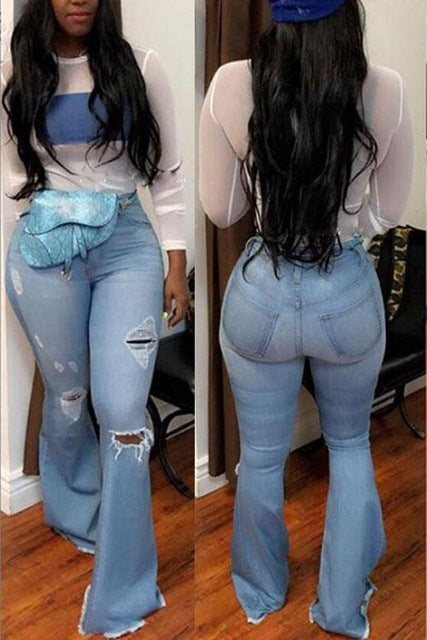 2019 New High Waist Flare Jeans Black Bell Bottom Ripped Female Jeans For Women Denim Skinny Jeans Mom Wide Leg Plus Size Pants