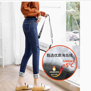 2019 Winter Jeans Women Gold Fleeces Inside Thickening Denim Pants High Waist Warm Trousers Female jeans woman Pants Plus size