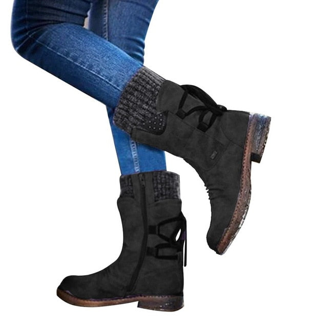 2019 Hot New Autumn Early Winter Shoes Women Flat Heel Boots Fashion Knitting Patchwork Women's Boots Woman Short Botas