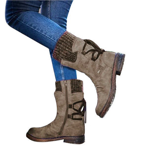 2019 Hot New Autumn Early Winter Shoes Women Flat Heel Boots Fashion Knitting Patchwork Women's Boots Woman Short Botas