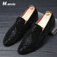 Load image into Gallery viewer, M-anxiu Men Fashion Loafer Shoes party Dress Casual Rhinestone Pointed Toe Flat Breathable party Dress Shoes