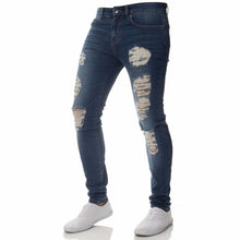 Load image into Gallery viewer, Mens Casual Skinny Jeans Pants Men Solid black ripped jeans men Ripped Beggar Jeans With Knee Hole For Youth Men